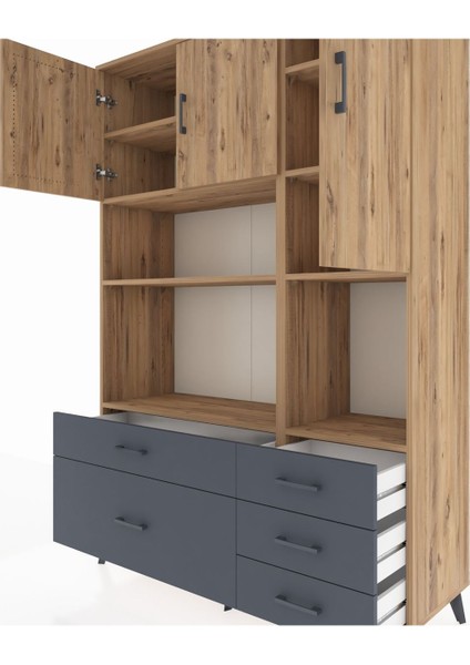 Hyperion Dolap 8 Raflı 5 Çekmeceli 3 Kapaklı 132X44X195 Çam-Çam/antrasit fırsatları