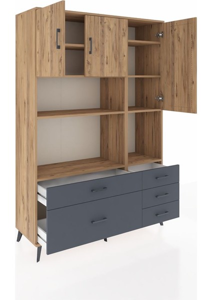 Hyperion Dolap 8 Raflı 5 Çekmeceli 3 Kapaklı 132X44X195 Çam-Çam/antrasit indirimleri