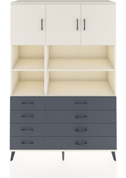 Hyperion Dolap 8 Raflı 8 Çekmeceli 3 Kapaklı 132X44X195 Aytaşı-Aytaşı/antrasit