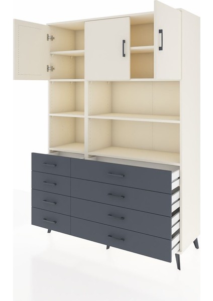 Hyperion Dolap 8 Raflı 8 Çekmeceli 3 Kapaklı 132X44X195 Aytaşı-Aytaşı/antrasit modelleri