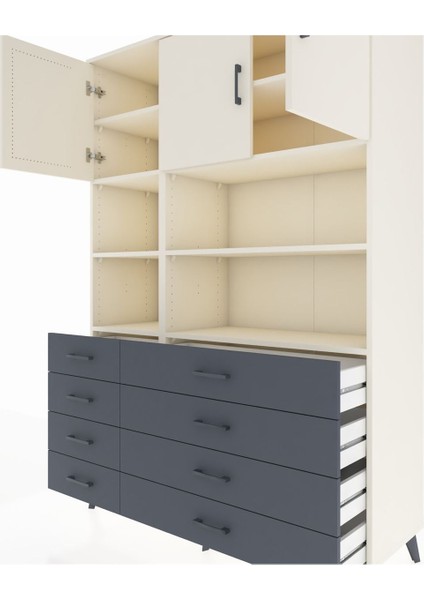 Hyperion Dolap 8 Raflı 8 Çekmeceli 3 Kapaklı 132X44X195 Aytaşı-Aytaşı/antrasit fırsatları
