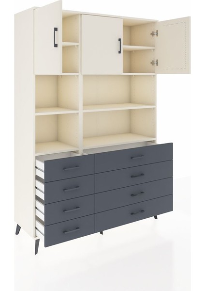 Hyperion Dolap 8 Raflı 8 Çekmeceli 3 Kapaklı 132X44X195 Aytaşı-Aytaşı/antrasit indirimleri