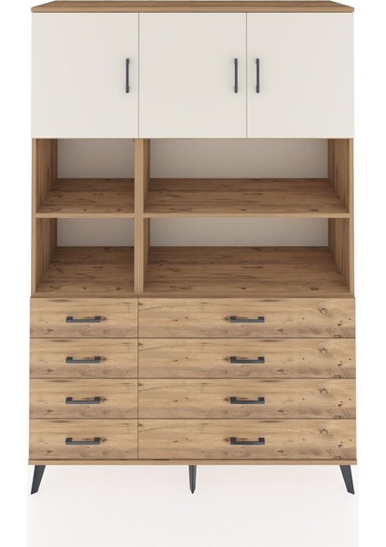 Hyperion Dolap 8 Raflı 8 Çekmeceli 3 Kapaklı 132X44X195 Çam-Aytaşı/çam