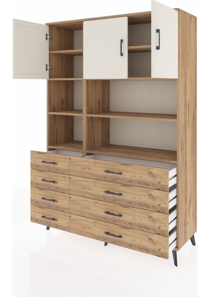 Hyperion Dolap 8 Raflı 8 Çekmeceli 3 Kapaklı 132X44X195 Çam-Aytaşı/çam modelleri