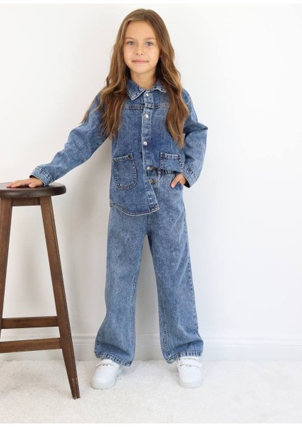 Kız Çocuk Mavi Kot Ceketli Pantolonlu Jean Kışlık Takım fiyatları