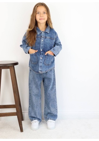 Kız Çocuk Mavi Kot Ceketli Pantolonlu Jean Kışlık Takım fırsatları