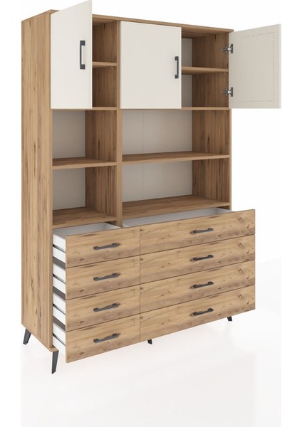 Hyperion Dolap 8 Raflı 8 Çekmeceli 3 Kapaklı 132X44X195 Çam-Aytaşı/çam indirimleri