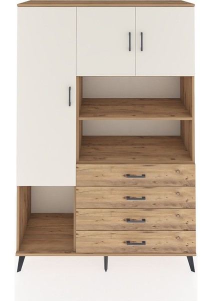 Hyperion Dolap 7 Raflı 4 Çekmeceli 3 Kapaklı 132X44X195 Çam-Aytaşı/çam