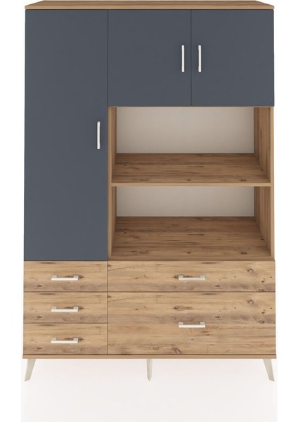 Hyperion Dolap 7 Raflı 5 Çekmeceli 3 Kapaklı 132X44X195 Çam-Antrasit/çam