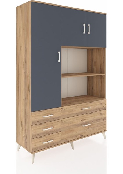 Hyperion Dolap 7 Raflı 5 Çekmeceli 3 Kapaklı 132X44X195 Çam-Antrasit/çam fiyatları