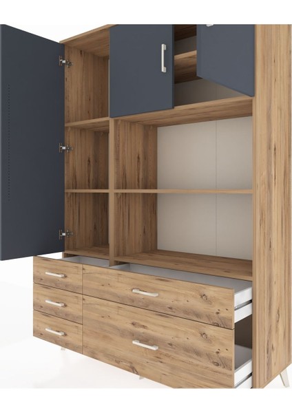 Hyperion Dolap 7 Raflı 5 Çekmeceli 3 Kapaklı 132X44X195 Çam-Antrasit/çam fırsatları