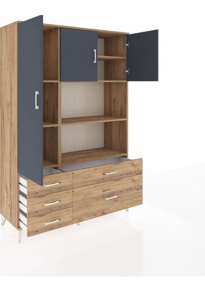 Hyperion Dolap 7 Raflı 5 Çekmeceli 3 Kapaklı 132X44X195 Çam-Antrasit/çam indirimleri