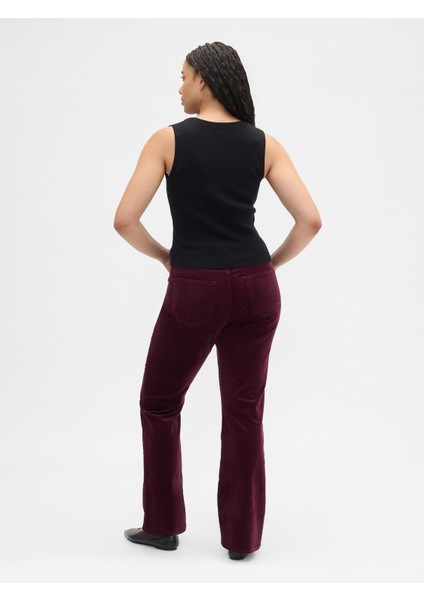 Kadın Bordo Mid Rise Universal Baby Boot Kadife Pantolon modelleri