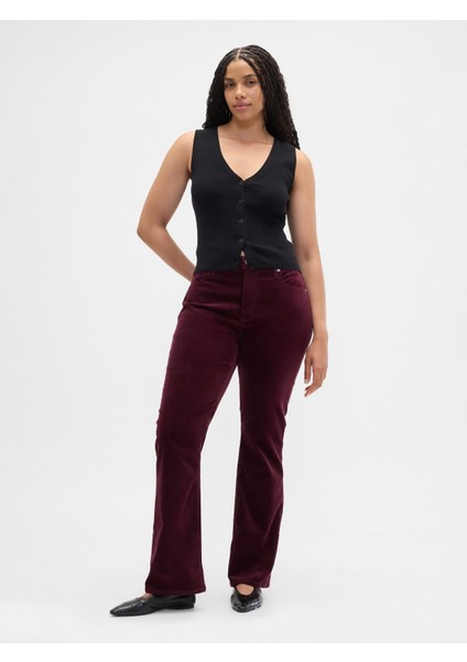 Kadın Bordo Mid Rise Universal Baby Boot Kadife Pantolon fırsatları