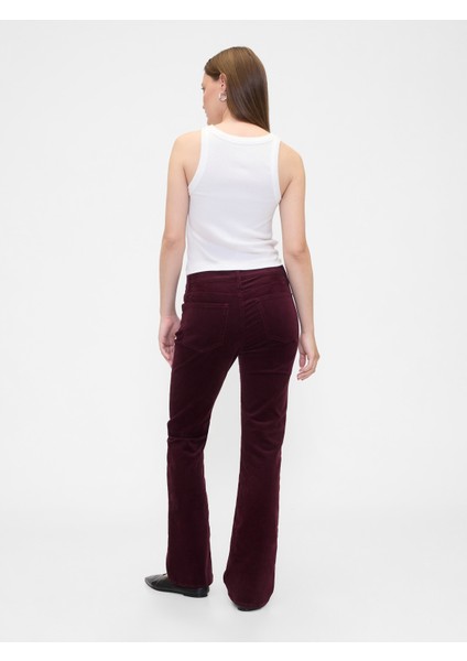Kadın Bordo Mid Rise Universal Baby Boot Kadife Pantolon indirimleri