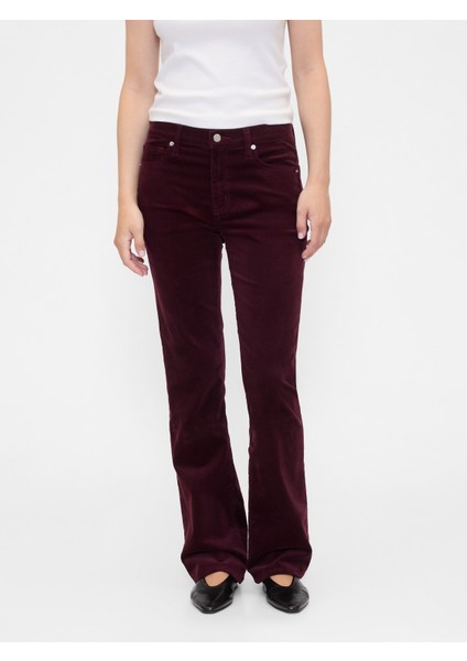 Kadın Bordo Mid Rise Universal Baby Boot Kadife Pantolon