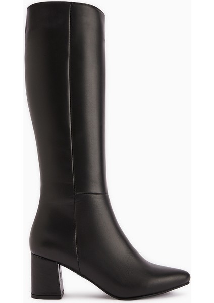 Velma Hakiki Deri Siyah Topuklu Kadın Çizme