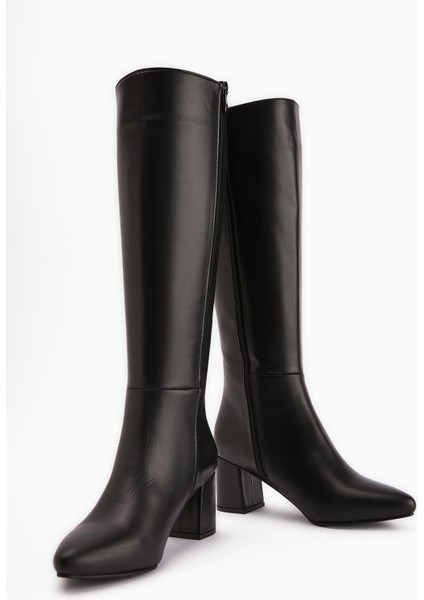 Velma Hakiki Deri Siyah Topuklu Kadın Çizme fırsatları