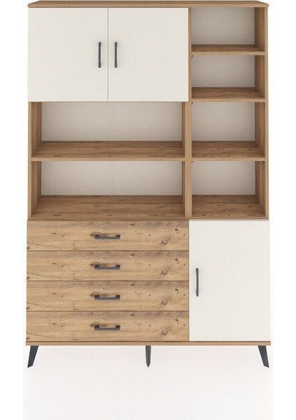 Arges Dolap 9 Raflı 4 Çekmeceli 3 Kapaklı 132X30X195 Çam-Aytaşı/çam