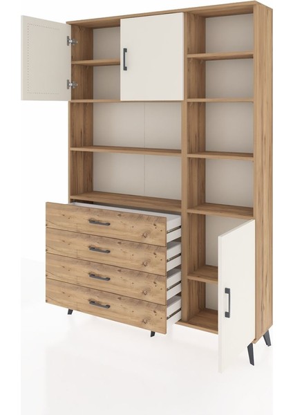 Arges Dolap 9 Raflı 4 Çekmeceli 3 Kapaklı 132X30X195 Çam-Aytaşı/çam modelleri
