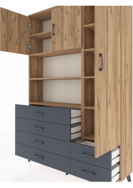 Arges Dolap 9 Raflı 6 Çekmeceli 3 Kapaklı 132X30X195 Çam-Çam/antrasit fırsatları