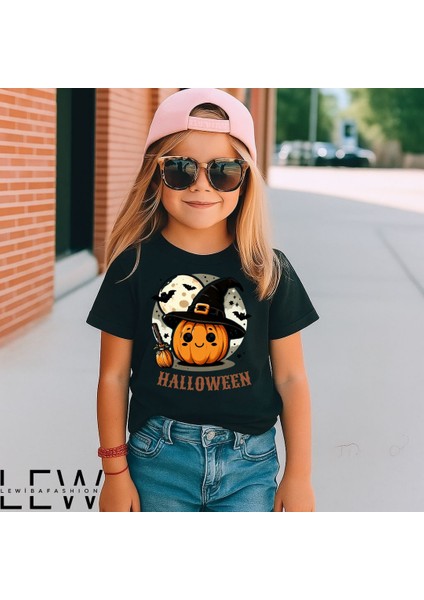 Halloween Cadılar Bayramı Parti Konsepti %100 Pamuk Premium Baskı Kalitesine Sahip Siyah Tişort