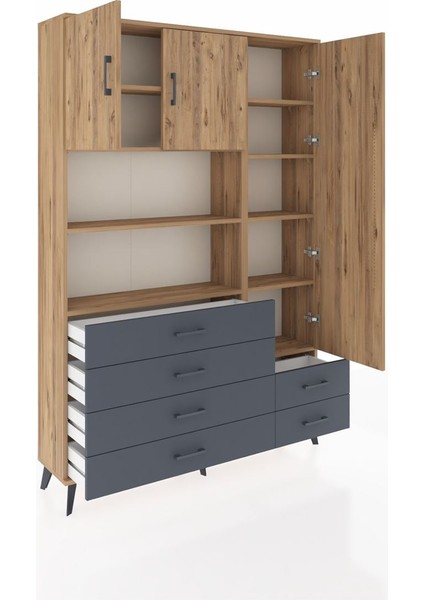 Arges Dolap 9 Raflı 6 Çekmeceli 3 Kapaklı 132X30X195 Çam-Çam/antrasit indirimleri