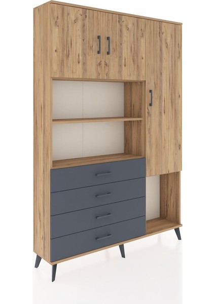 Arges Dolap 8 Raflı 4 Çekmeceli 3 Kapaklı 132X30X195 Çam-Çam/antrasit fiyatları