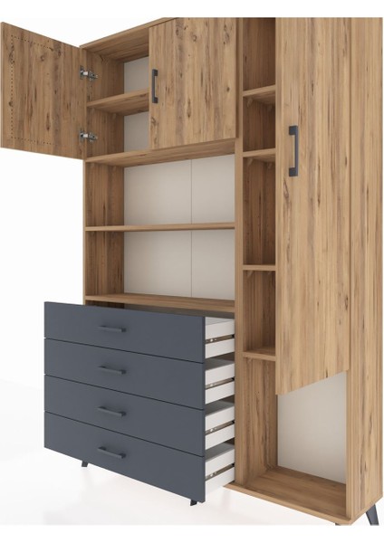Arges Dolap 8 Raflı 4 Çekmeceli 3 Kapaklı 132X30X195 Çam-Çam/antrasit fırsatları