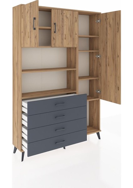 Arges Dolap 8 Raflı 4 Çekmeceli 3 Kapaklı 132X30X195 Çam-Çam/antrasit indirimleri
