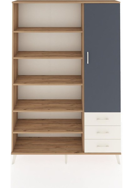 Arges Dolap 9 Raflı 3 Çekmeceli Tek Kapaklı 132X30X195 Çam-Antrasit/aytaşı