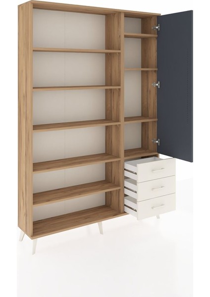 Arges Dolap 9 Raflı 3 Çekmeceli Tek Kapaklı 132X30X195 Çam-Antrasit/aytaşı indirimleri