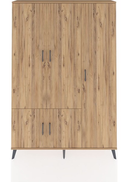 Arges Dolap 7 Raflı 5 Kapaklı Tek Askılı 132X30X195 Çam-Çam/aytaşı