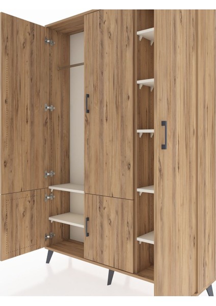 Arges Dolap 7 Raflı 5 Kapaklı Tek Askılı 132X30X195 Çam-Çam/aytaşı fırsatları