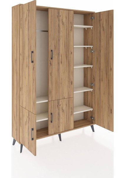 Arges Dolap 7 Raflı 5 Kapaklı Tek Askılı 132X30X195 Çam-Çam/aytaşı indirimleri