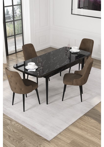 Nice Siyah Mermer Desen 80X132 Açılabilir Mdf Masa Yemek Odası Takımı, Mutfak Takımı 4 Adet Sandalye fiyatları