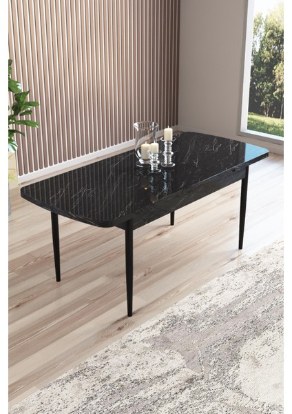 Nice Siyah Mermer Desen 80X132 Açılabilir Mdf Masa Yemek Odası Takımı, Mutfak Takımı 4 Adet Sandalye indirimleri