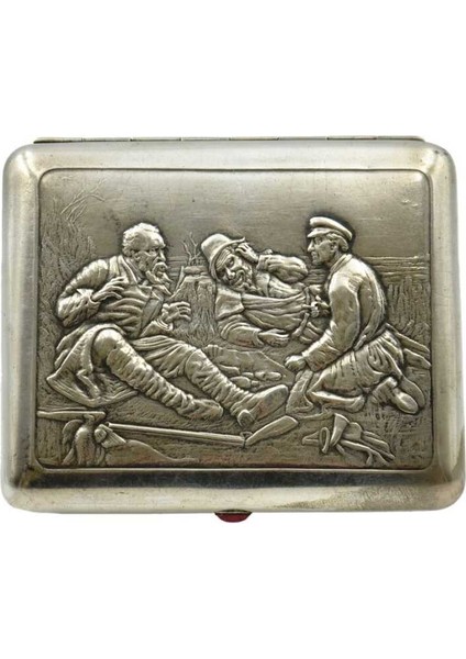 Kabartma Motif Detaylı Rus Yapımı Gümüş Tütün Tabakası AOB1061