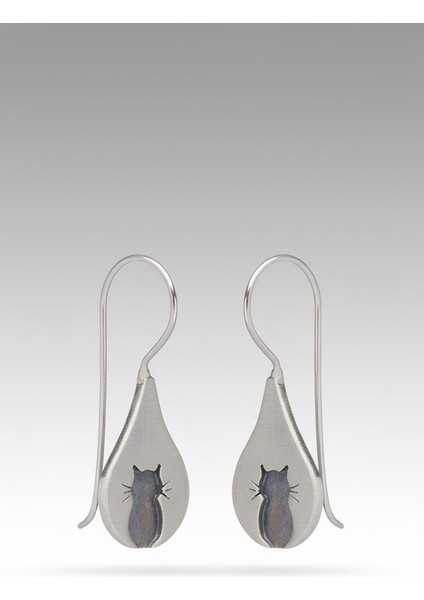 Damla Bıyıklı Kedi Oksitli Gümüş Küpe fırsatları