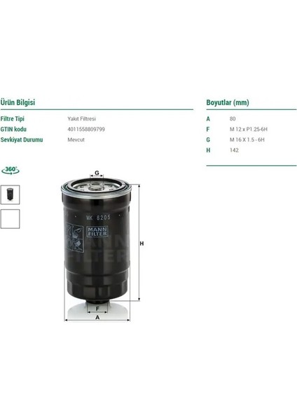 WK8205 Yakit Filtresi