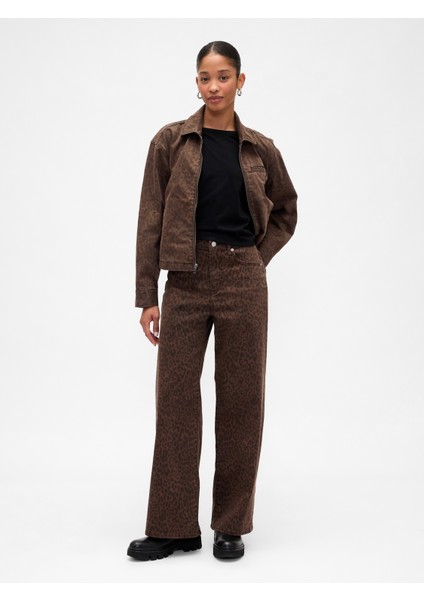 Kadın Koyu Kahverengi High Rise Wide-Leg Jean Pantolon