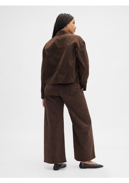 Kadın Koyu Kahverengi High Rise Wide-Leg Jean Pantolon modelleri