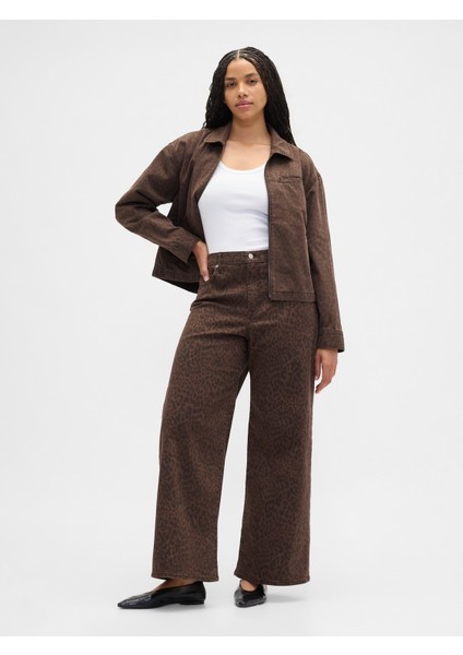 Kadın Koyu Kahverengi High Rise Wide-Leg Jean Pantolon fırsatları