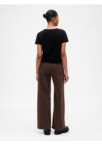 Kadın Koyu Kahverengi High Rise Wide-Leg Jean Pantolon indirimleri