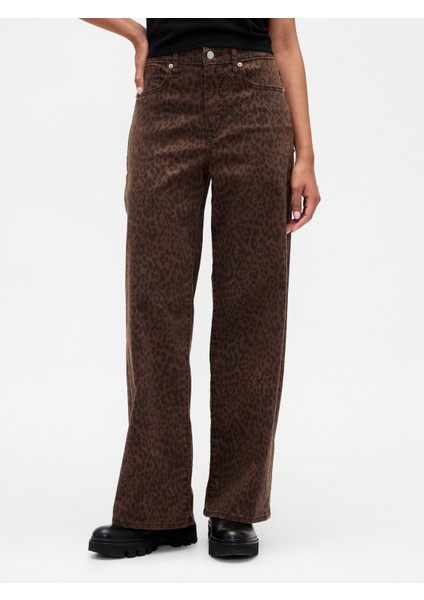 Kadın Koyu Kahverengi High Rise Wide-Leg Jean Pantolon