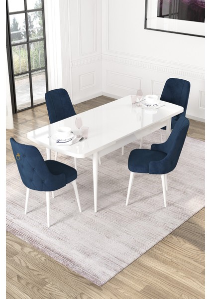 Nice Beyaz 80X132 Açılabilir Mdf Masa Yemek Odası Takımı, Mutfak Takımı 4 Adet Sandalye fiyatları