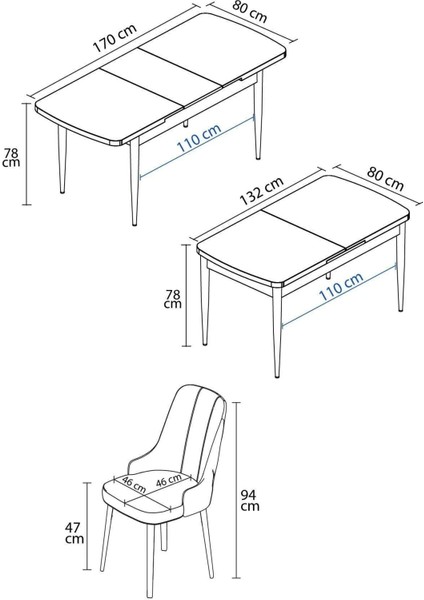 Nice Beyaz 80X132 Açılabilir Mdf Masa Yemek Odası Takımı, Mutfak Takımı 4 Adet Sandalye