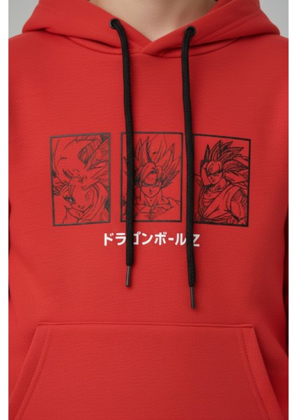 Dragon Ball Z Baskılı Kırmızı Kapüşonlu Sweatshirt ve Lacivert Eşofman Takımı modelleri