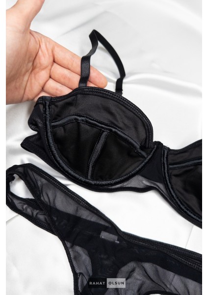 (3 Parça) Harness ve Kelepçeli Balenli Siyah Kadın Jartiyer Set fiyatları