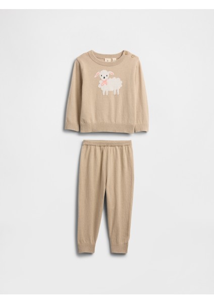 Bebek Bej Grafik Baskılı Sweat Set